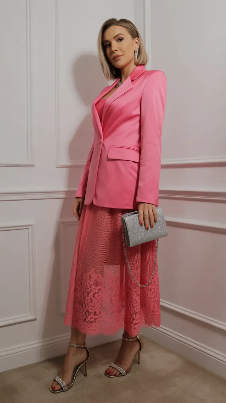 spring blazer outfits 2026 Hot Pink Lace
