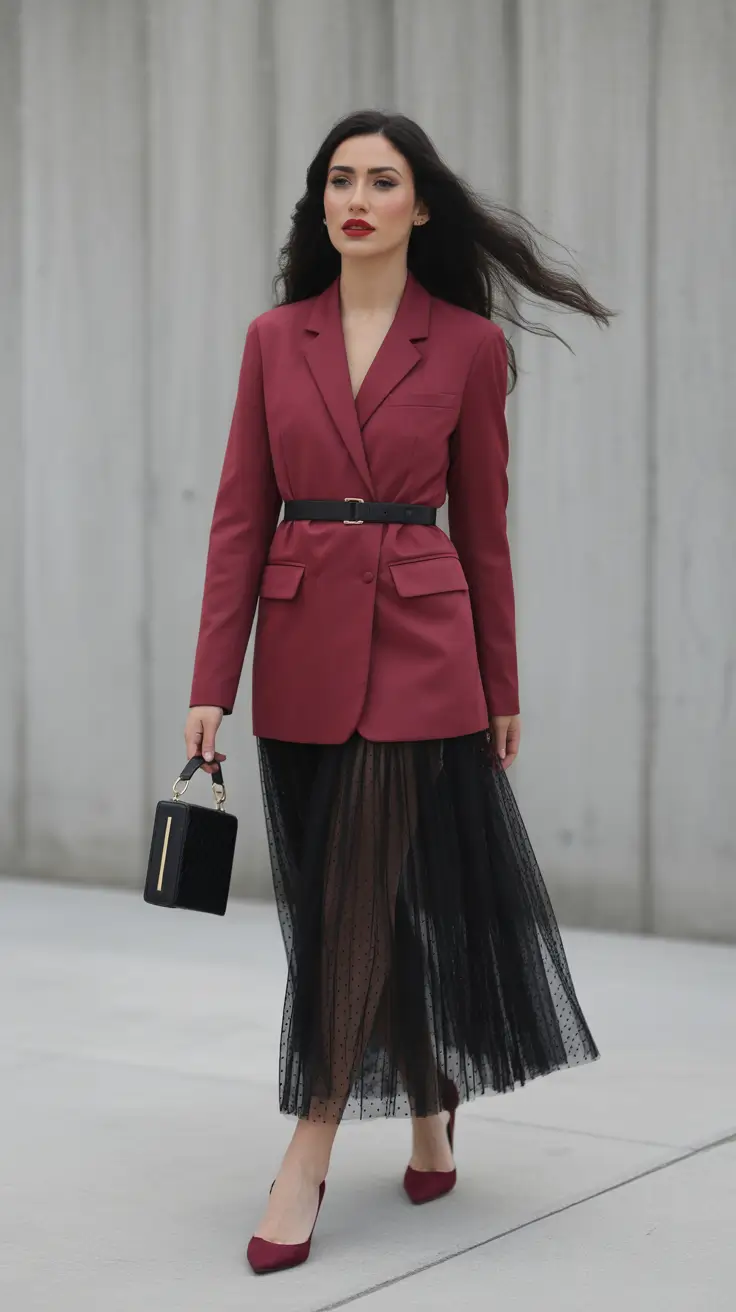 spring blazer outfits 2026 Deep Wine Blazer