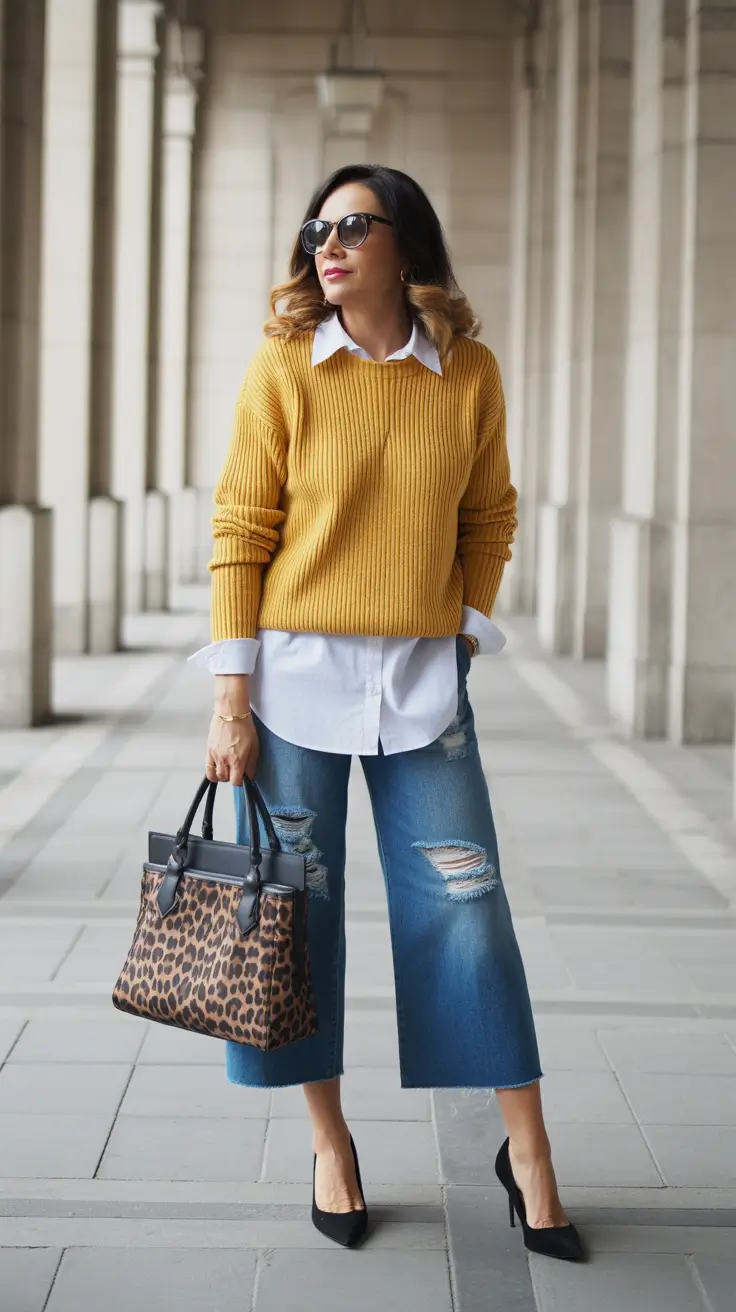 Top spring dressing over 50 2026 Warm Mustard Layers With Relaxed Denim