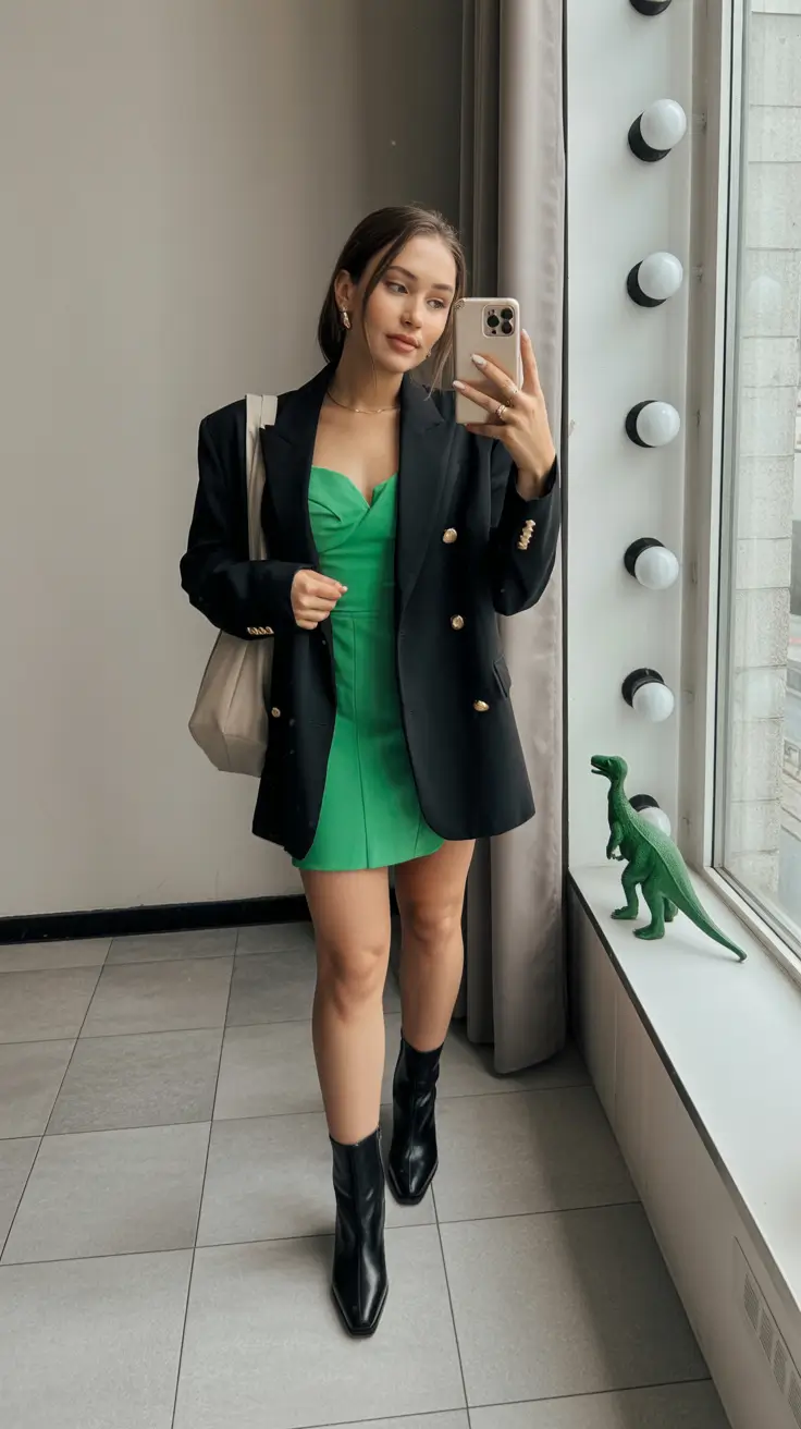 top spring going out outfits 2026 - A Green Mini and Blazer for Classy Spring Nights