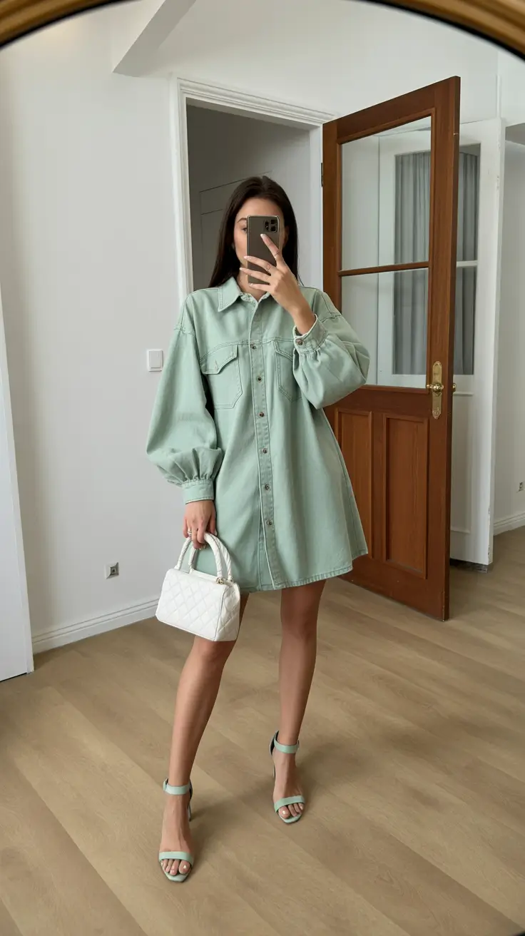 top spring going out outfits 2026 - Soft Mint Shirt Dress for Easy Spring Evenings