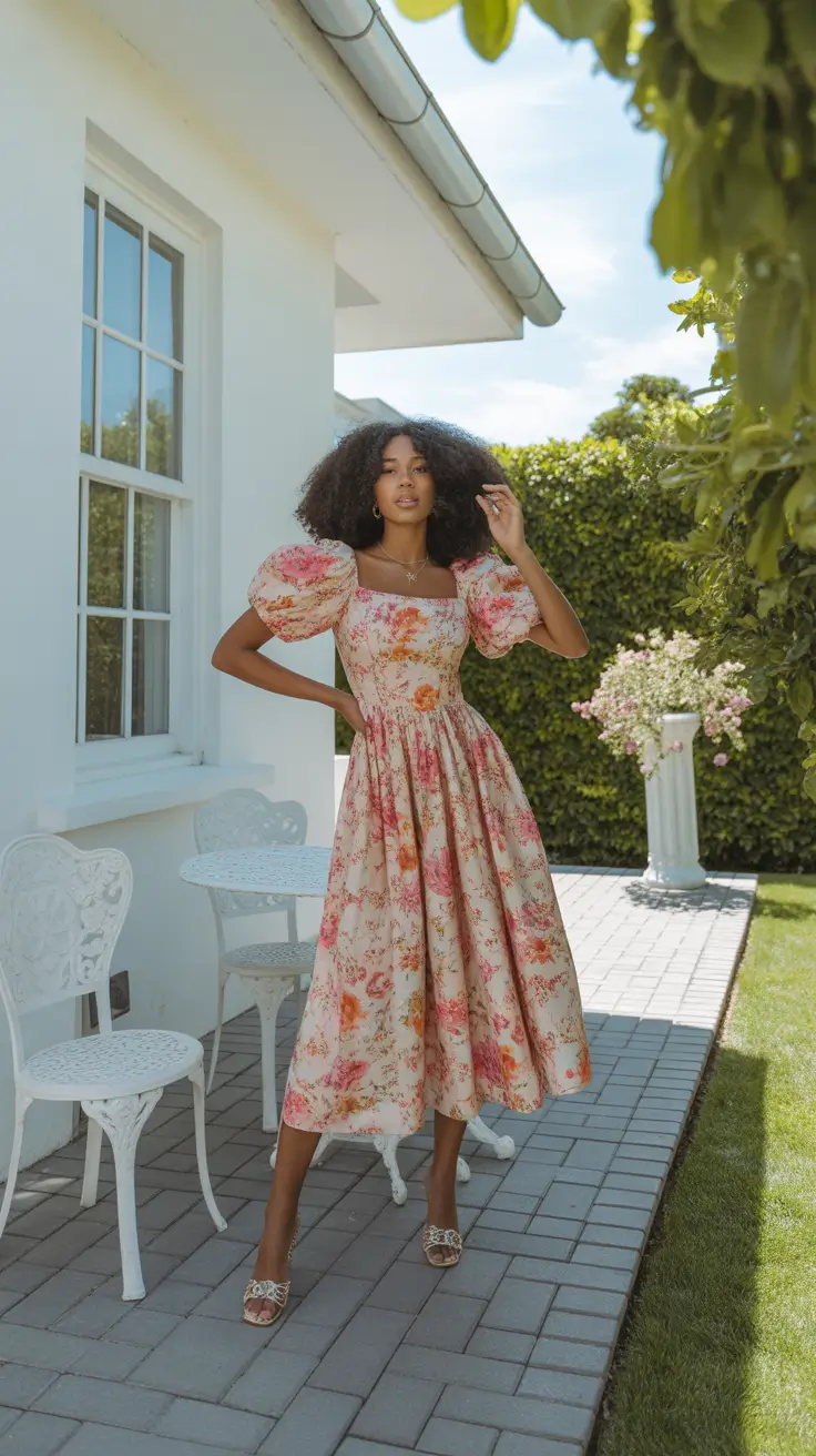 top spring outfits for women over 30 2026 Romantic Floral Midi with Soft Vintage Energy