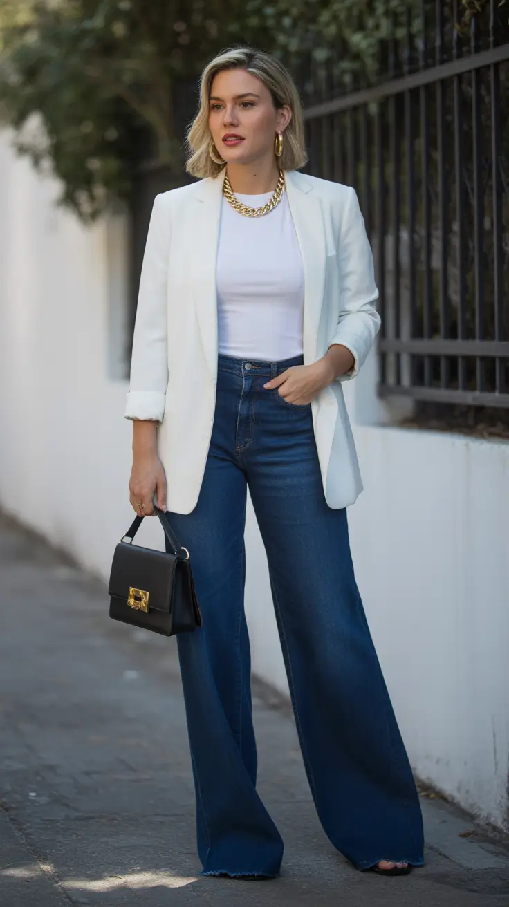 top spring outfits for women over 30 2026 Crisp Blazer Ease with Denim Balance