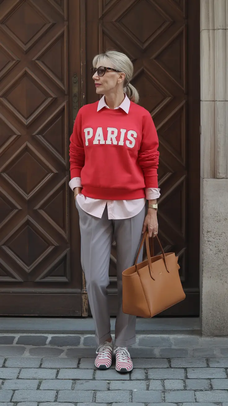 spring-outfits-for-women-over-60-2026 Sporty Parisian Layers with a Touch of Playfulness