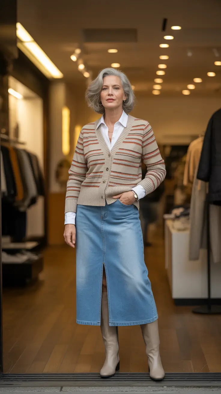 spring-outfits-for-women-over-60-2026 Layered Knit Elegance for Transition Weather