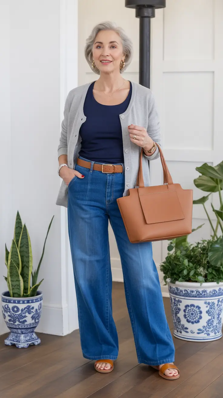 spring-outfits-for-women-over-60-2026 Classic Denim and Knit Layers with Warm Leather Accents