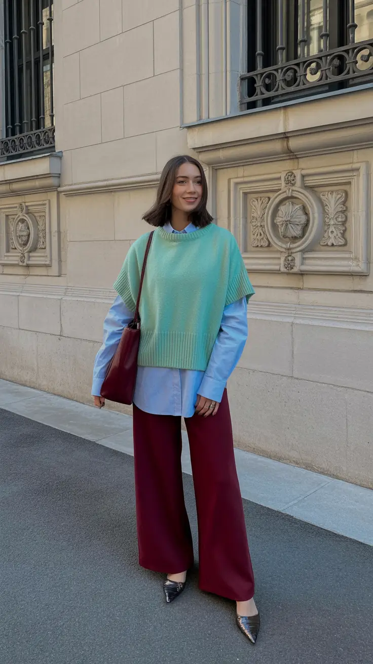 trendy spring preppy outfits 2026 Soft Pastels With Deep Berry Balance