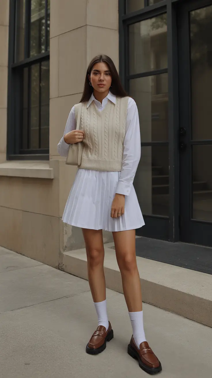 trendy spring preppy outfits 2026 Soft Neutrals With a Tennis-Prep Twist