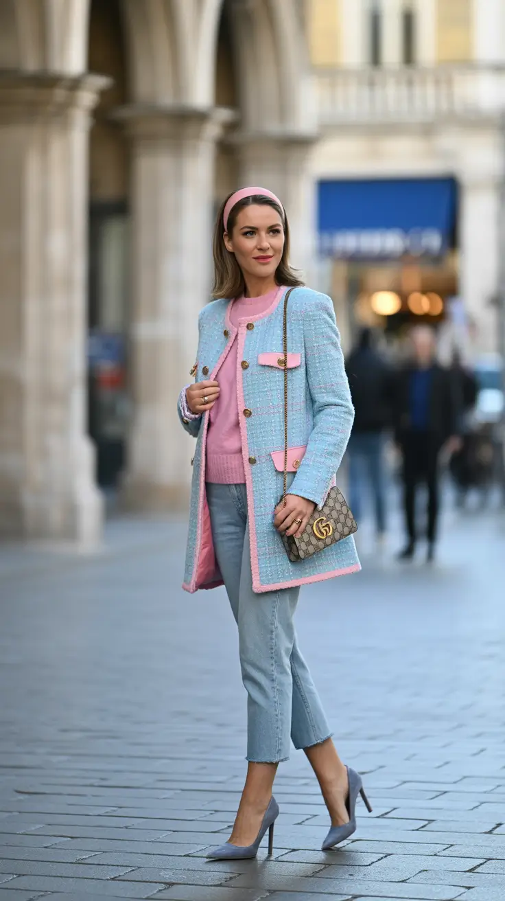 trendy spring preppy outfits 2026 Pastel Blue Chic With a Polished Preppy Twist