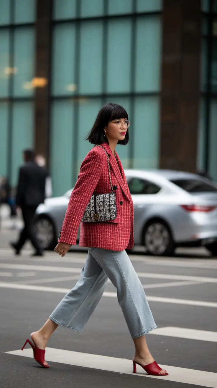 trendy spring preppy outfits 2026 Cherry Red Tweed With Easy Spring Confidence
