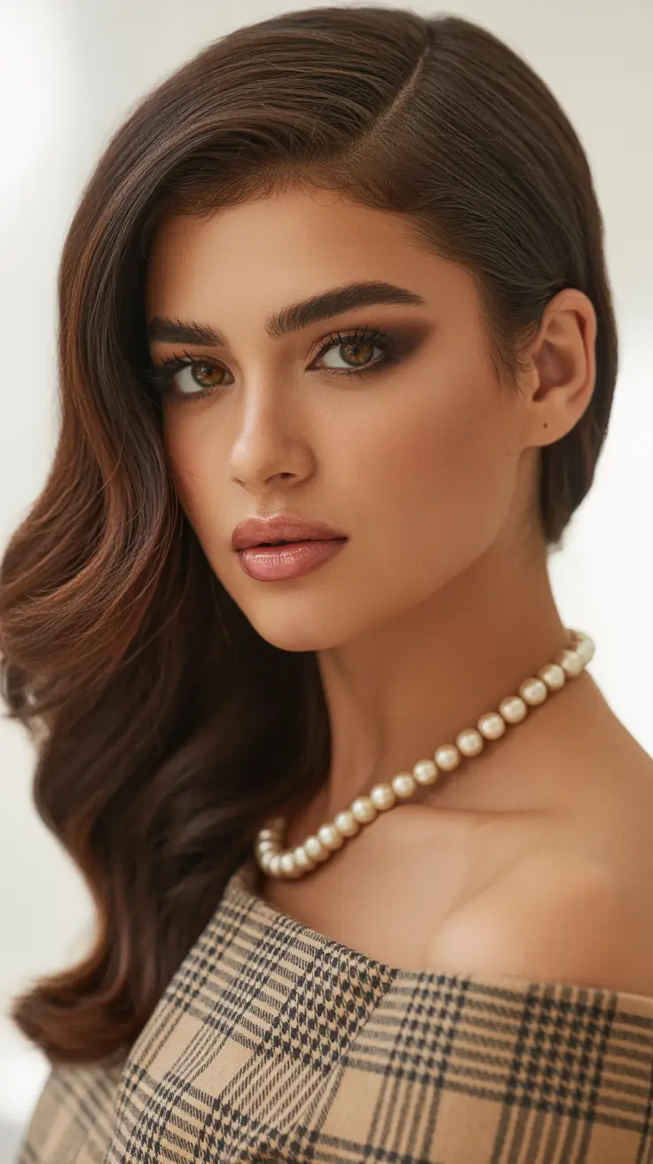 best spring haircuts 2026 Classic Side Swept Chocolate Waves