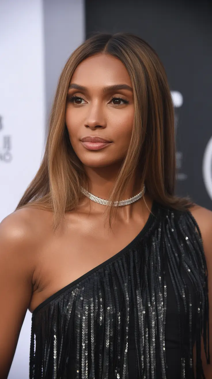 bold spring hair color for tan skin 2026 Golden Caramel Melt Straight Layers