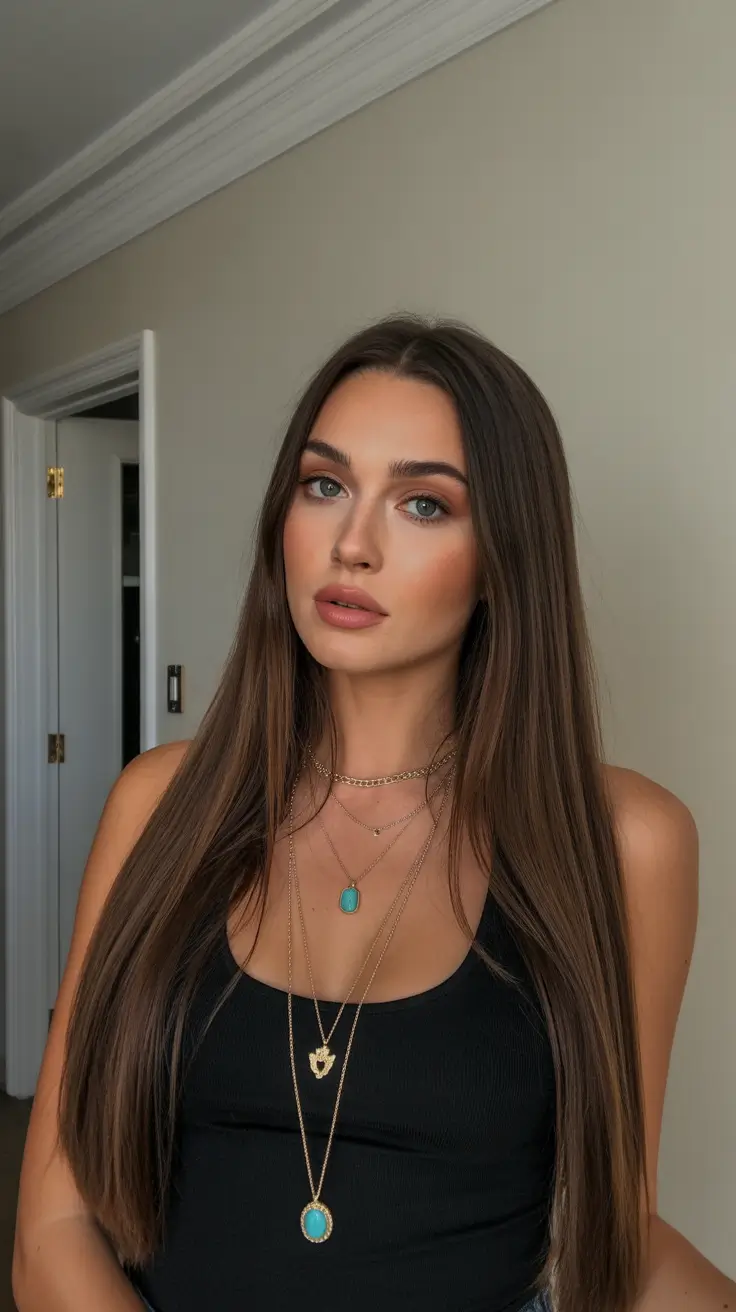 bold spring hair color for tan skin 2026 Neutral Cocoa Brunette Glass Finish