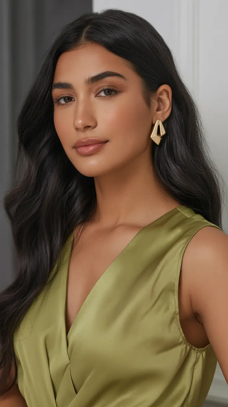 bold spring hair color for tan skin 2026 Warm Olive Brunette Waves