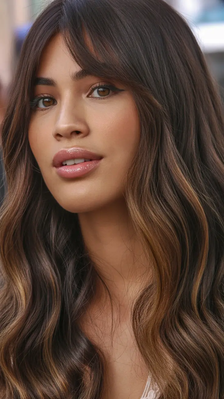 bold spring hair color for tan skin 2026 Sunlit Brunette With Warm Caramel Ribbons