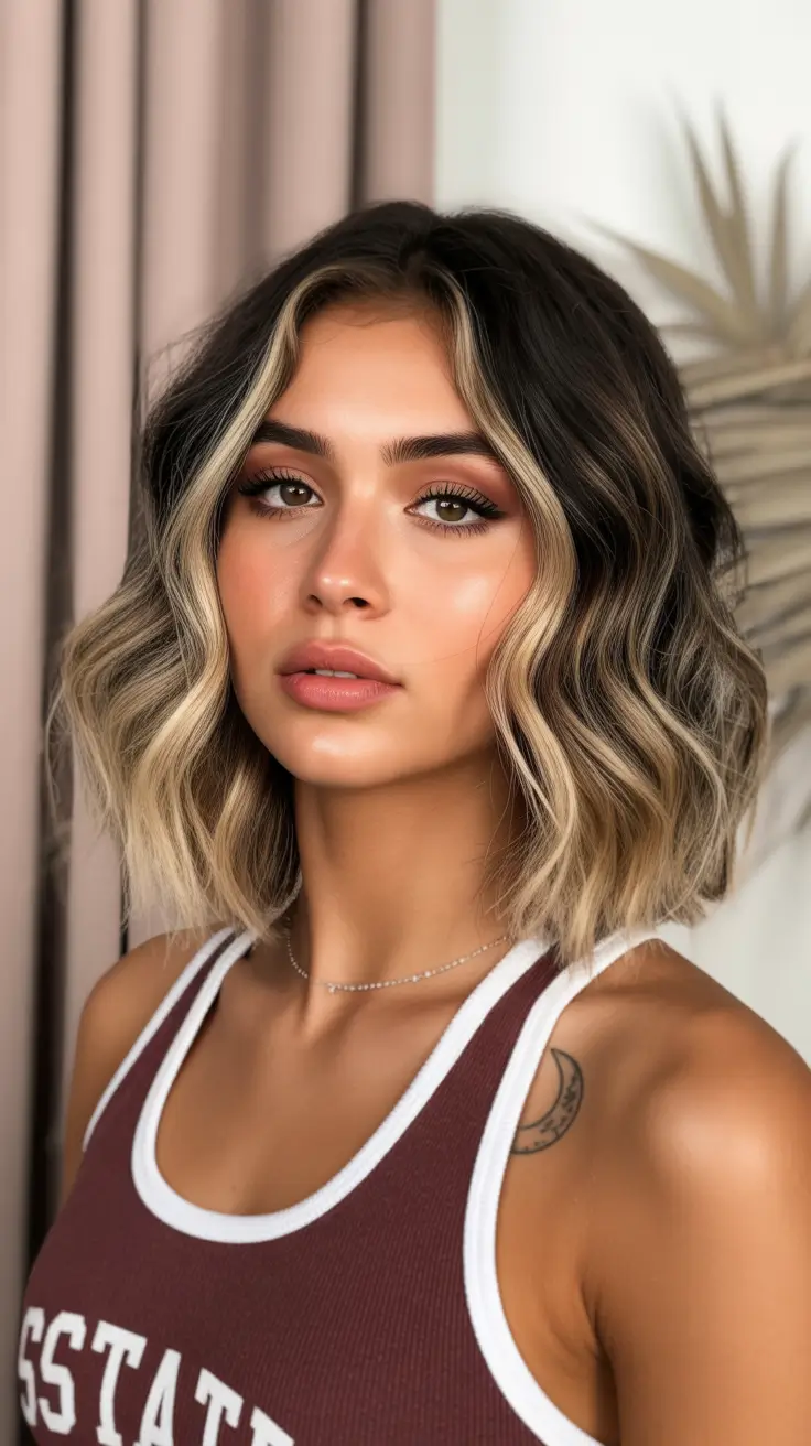 bold spring hair color for tan skin 2026 High Contrast Face Frame Blonde on Deep Base