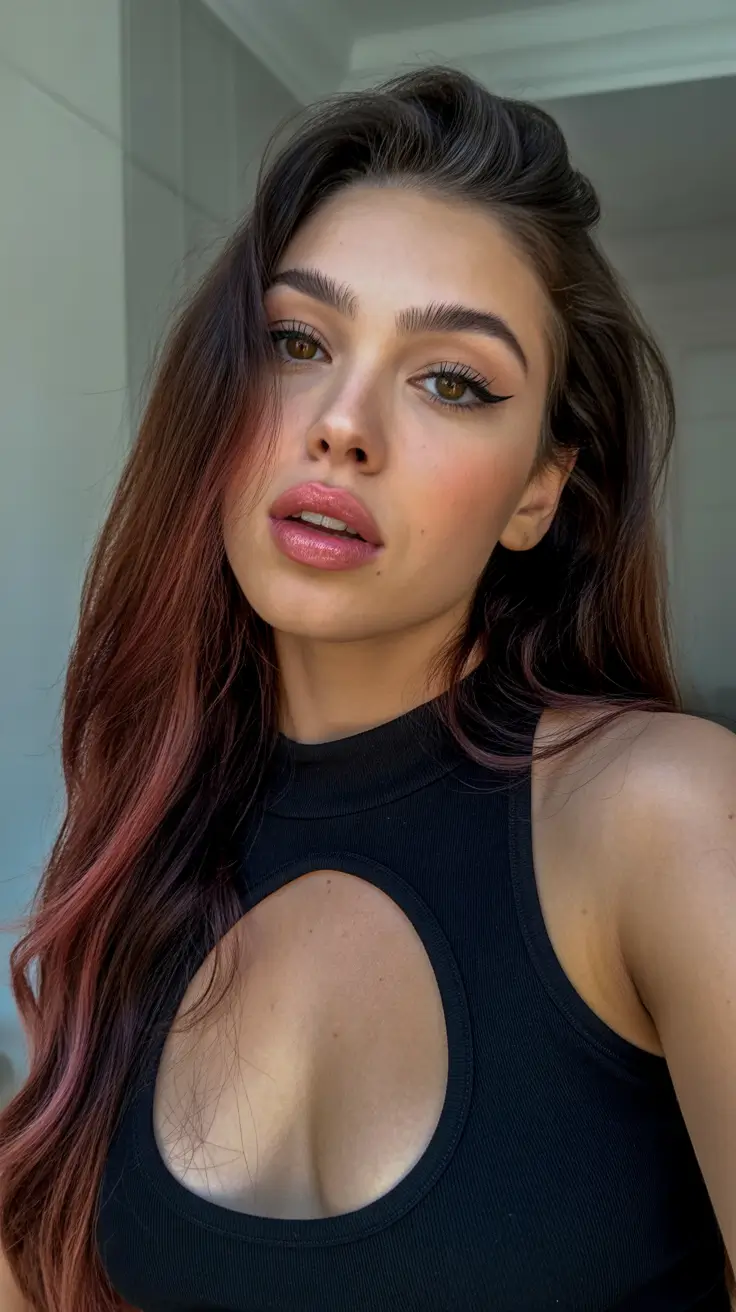 bold spring hair color for tan skin 2026 Deep Merlot Brunette Shine