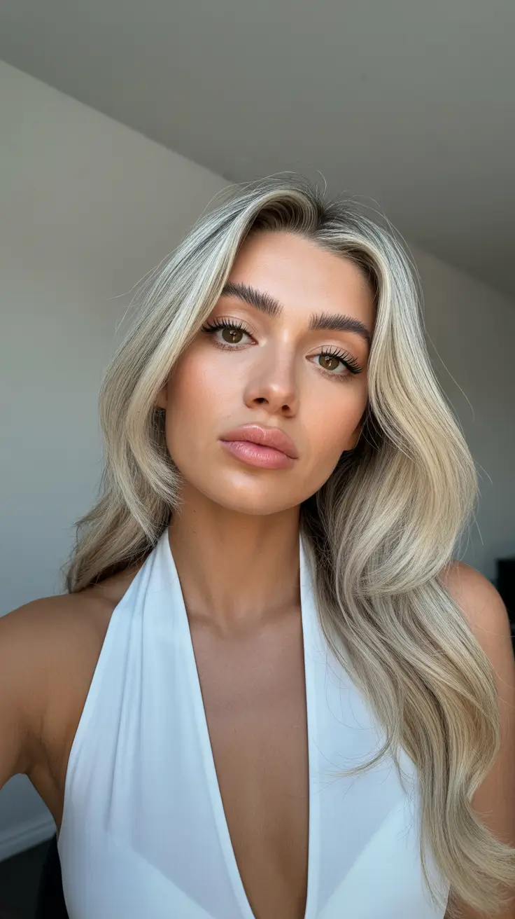 bold spring hair color for tan skin 2026 Ultra Light Champagne Blonde Waves