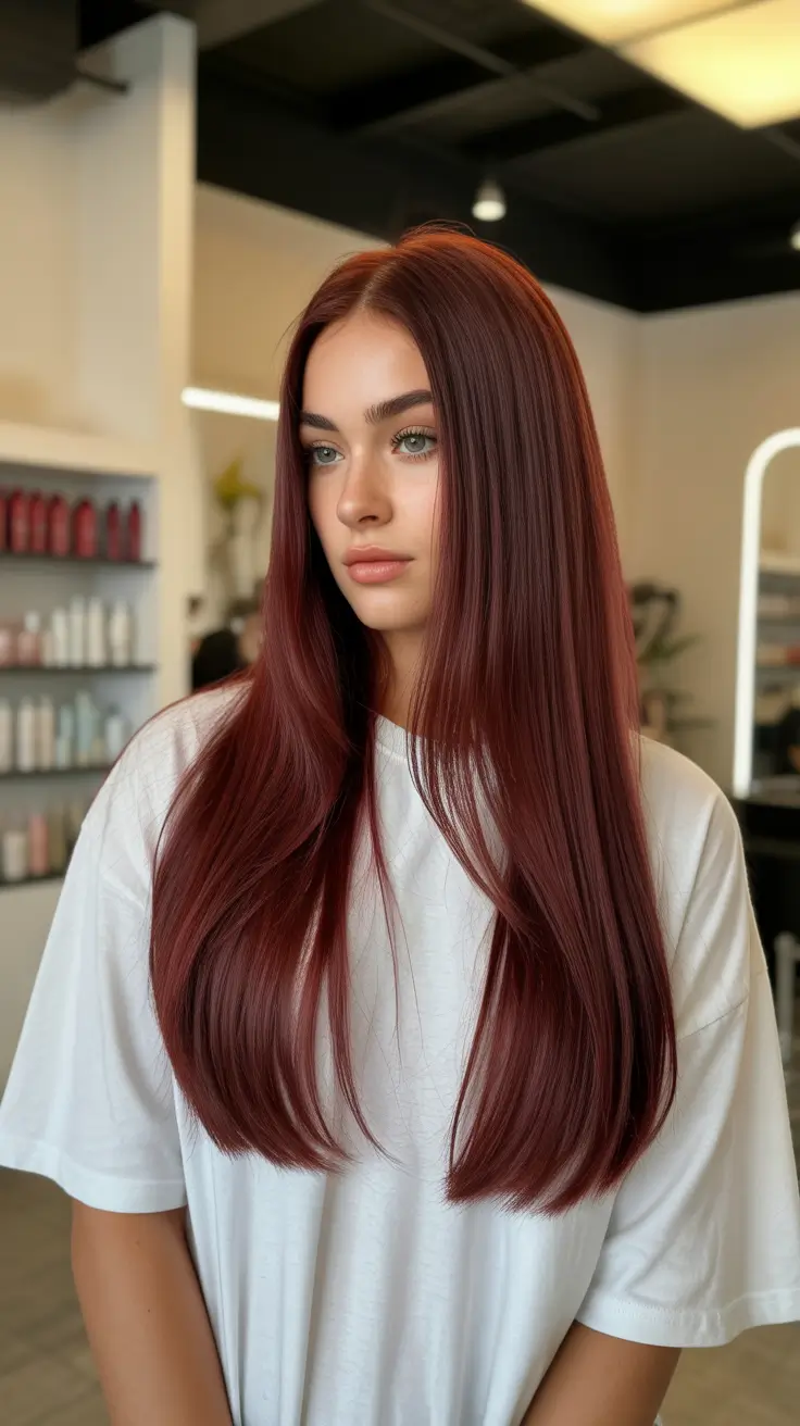 chic spring hair color for light skin 2026 Deep Garnet Silk Length