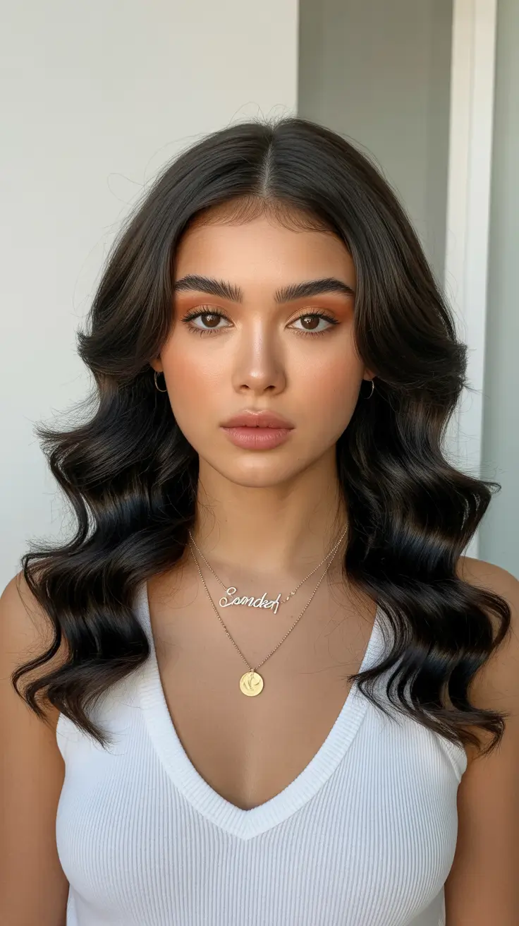 chic spring hair color for light skin 2026 Espresso Waves with Subtle Warm Gloss