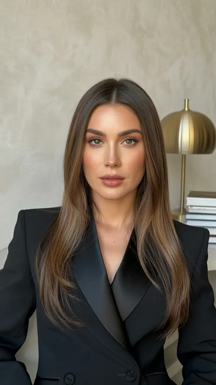 spring hair color trends 2026 Modern Mocha Layers with Sleek Dimension