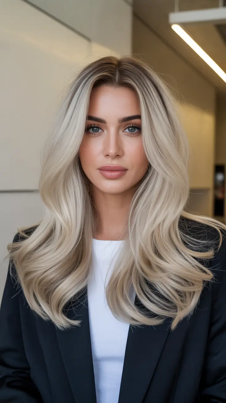 spring hair color trends 2026 Platinum Cream Blonde with Luxurious Length