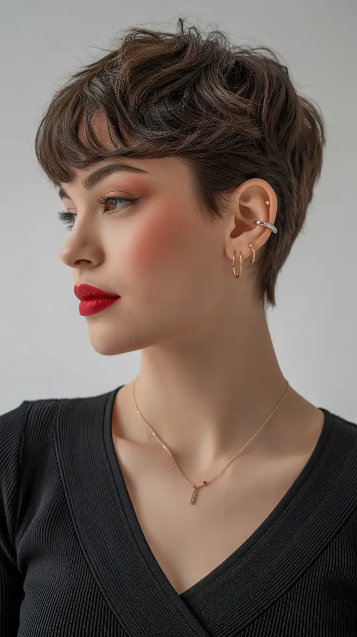 spring hair color trends 2026 Textured Brunette Crop with Effortless Movement