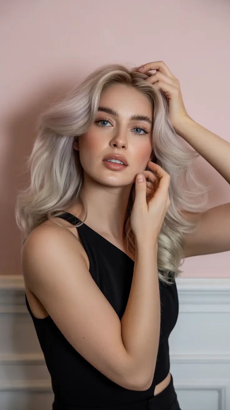 spring hair color trends 2026 Silver-Pearl Blonde with Soft Volume