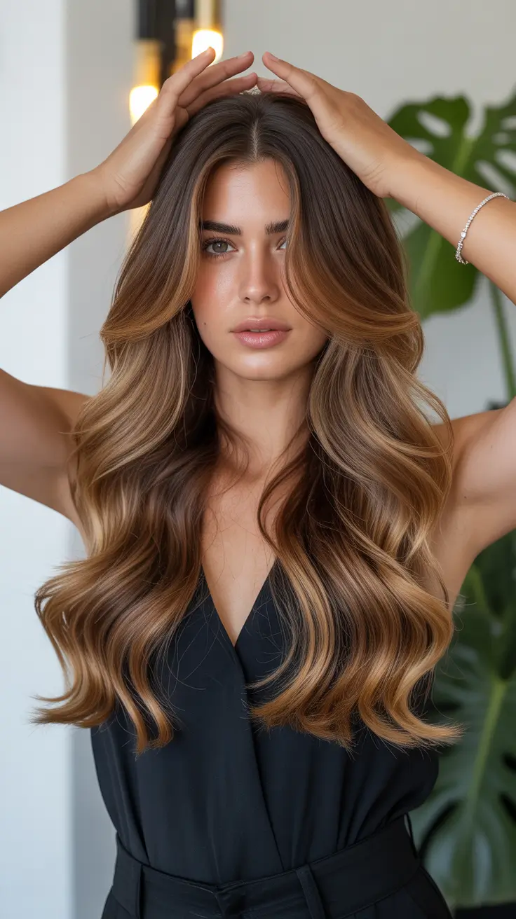 spring hair color trends 2026 Mocha Bronde Waves with Seamless Blending