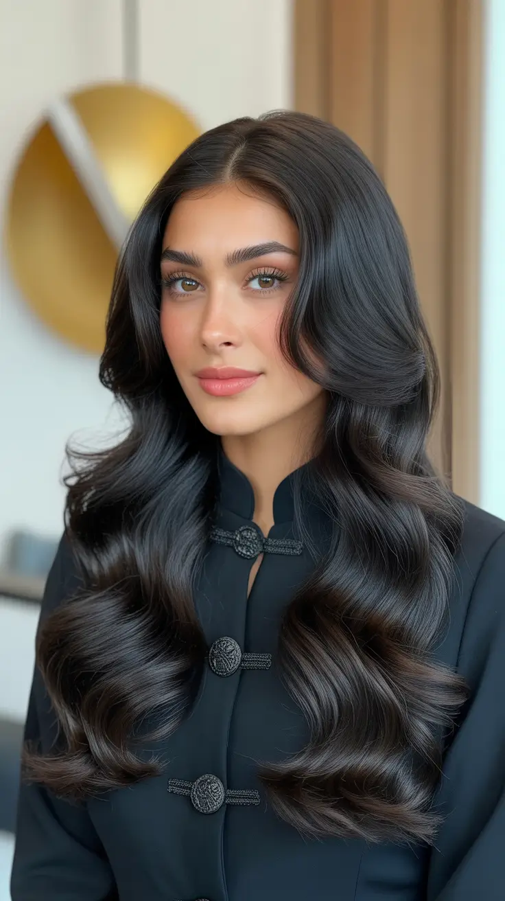 spring hair trends 2026 Glossy Jet-Black Hollywood Waves