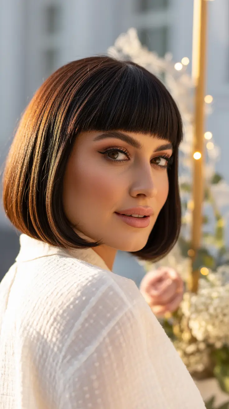 spring hair trends 2026 Chic Blunt Bob with Micro Bangs