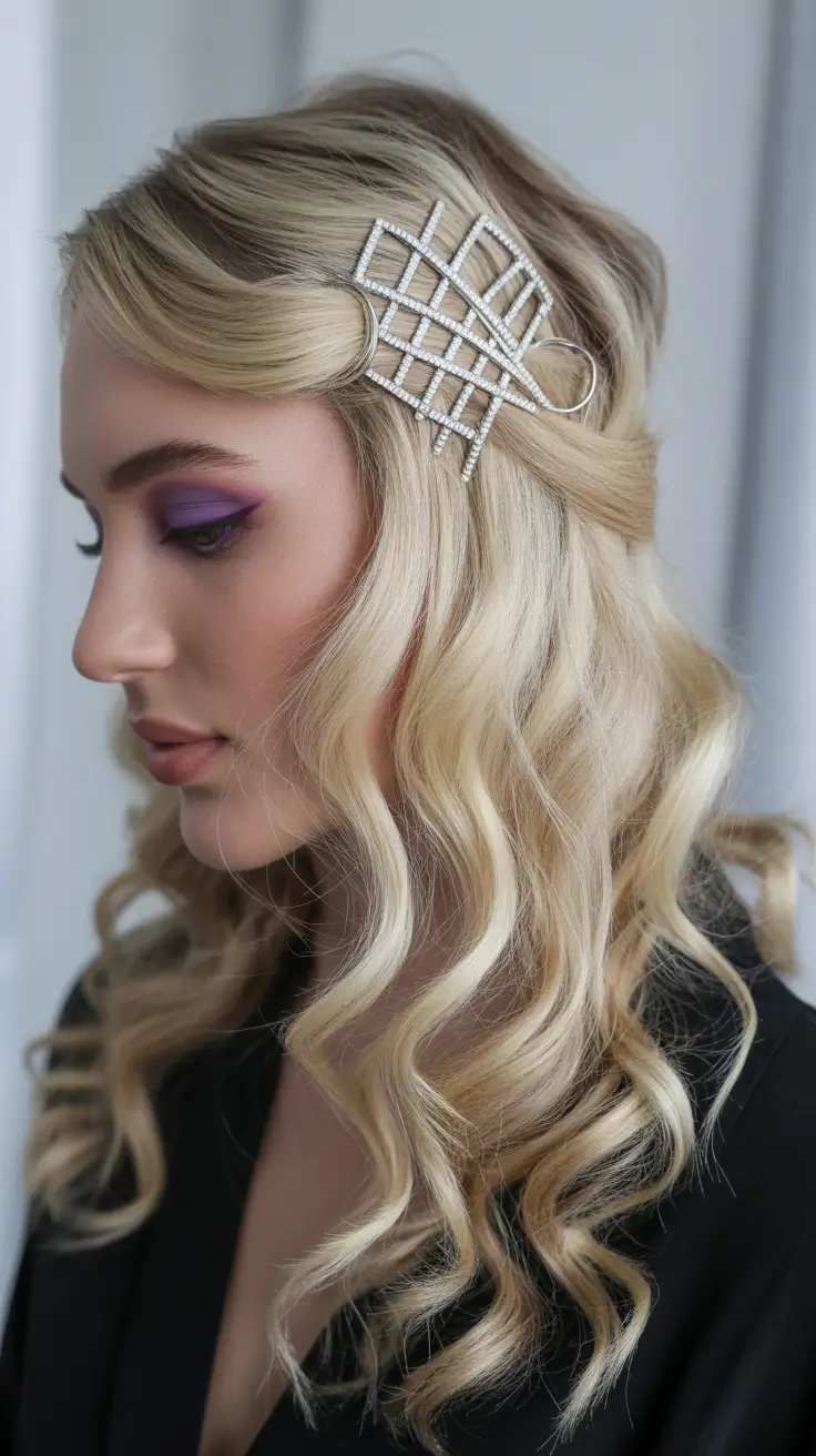 chic spring half up half down hairstyle 2026 Statement Barrette Half-Up with Vintage Waves