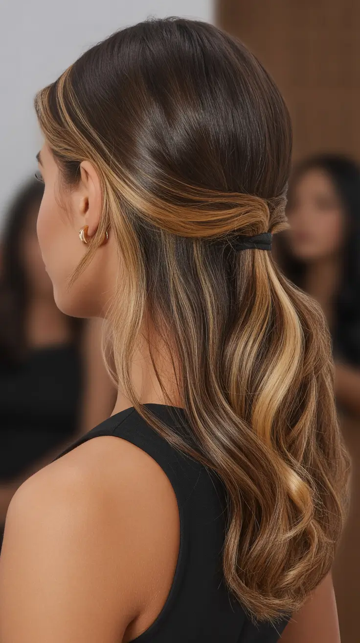 chic spring half up half down hairstyle 2026 Polished Half-Up with Dimensional Highlights