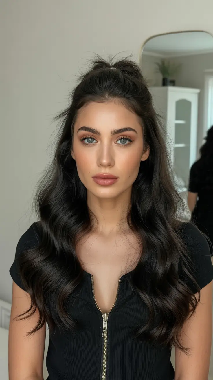 chic spring half up half down hairstyle 2026 Effortless Mini Half-Up with Loose Waves