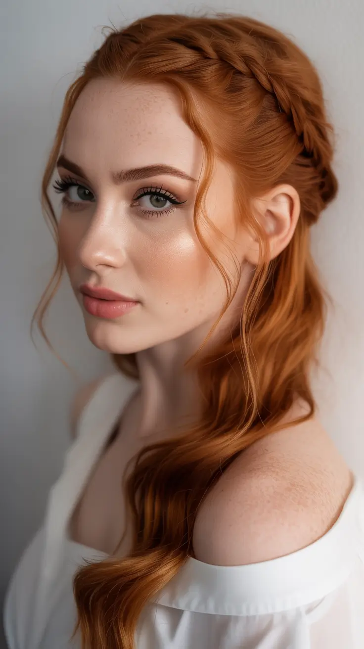 chic spring half up half down hairstyle 2026 Side Braid Half-Up with Soft Tendrils