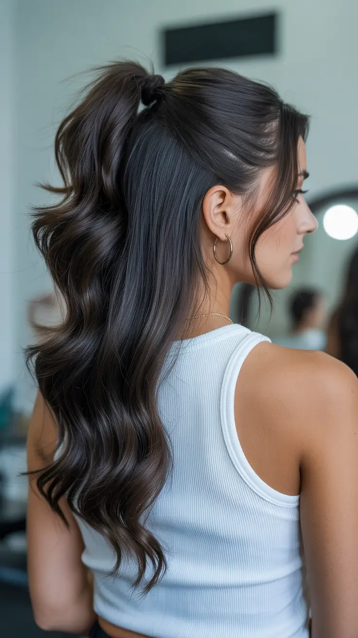 chic spring half up half down hairstyle 2026 High Half-Up Pony with Cascading Length