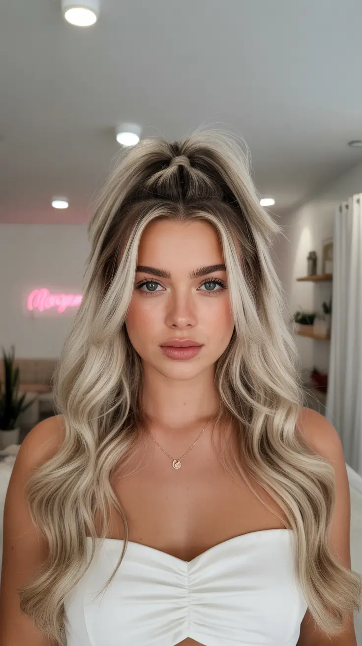 chic spring half up half down hairstyle 2026 Airy Blonde Lifted Half-Up with Soft Volume