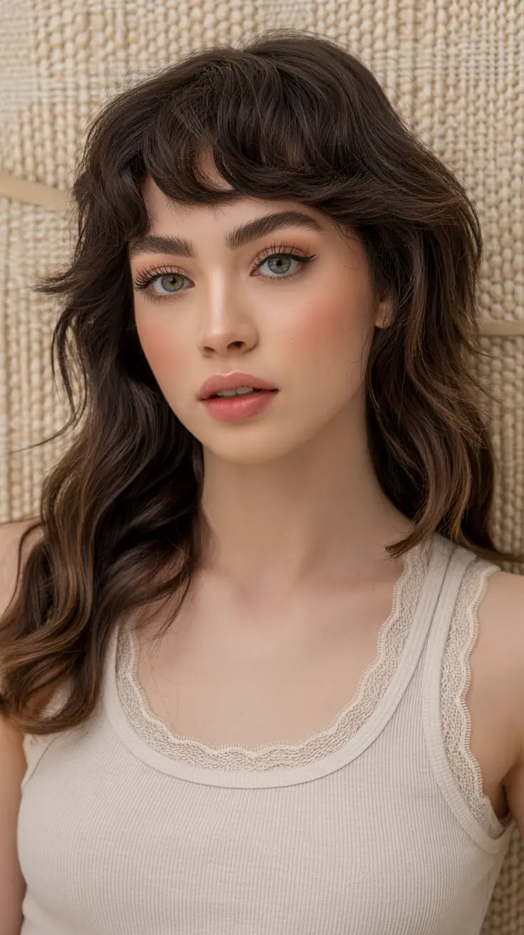 cute spring haircuts for heart face shape 2026 Curly Medium Shag with Gentle Fringe