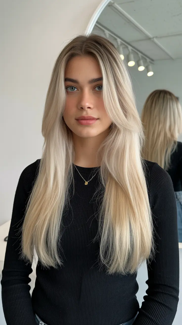 cute spring haircuts for heart face shape 2026 Clean Long Layers with Cool Blonde Precision