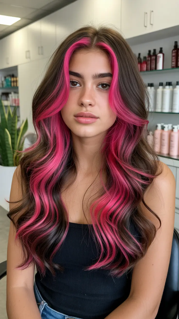 cute spring haircuts for heart face shape 2026 Dimensional Long Waves with Playful Color Contrast