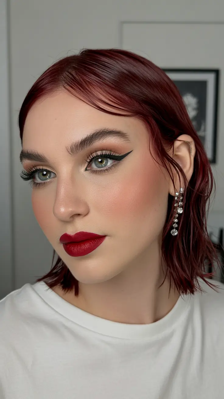 cute spring haircuts for heart face shape 2026 Sleek Medium Length with Deep Red Drama