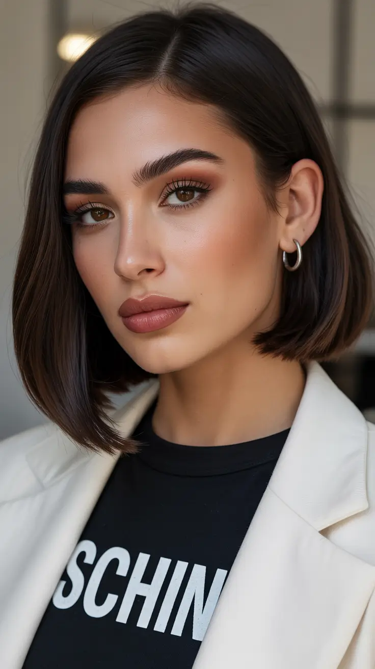 cute spring long bob haircut ideas 2026 Sleek Chocolate Long Bob With Soft Layers