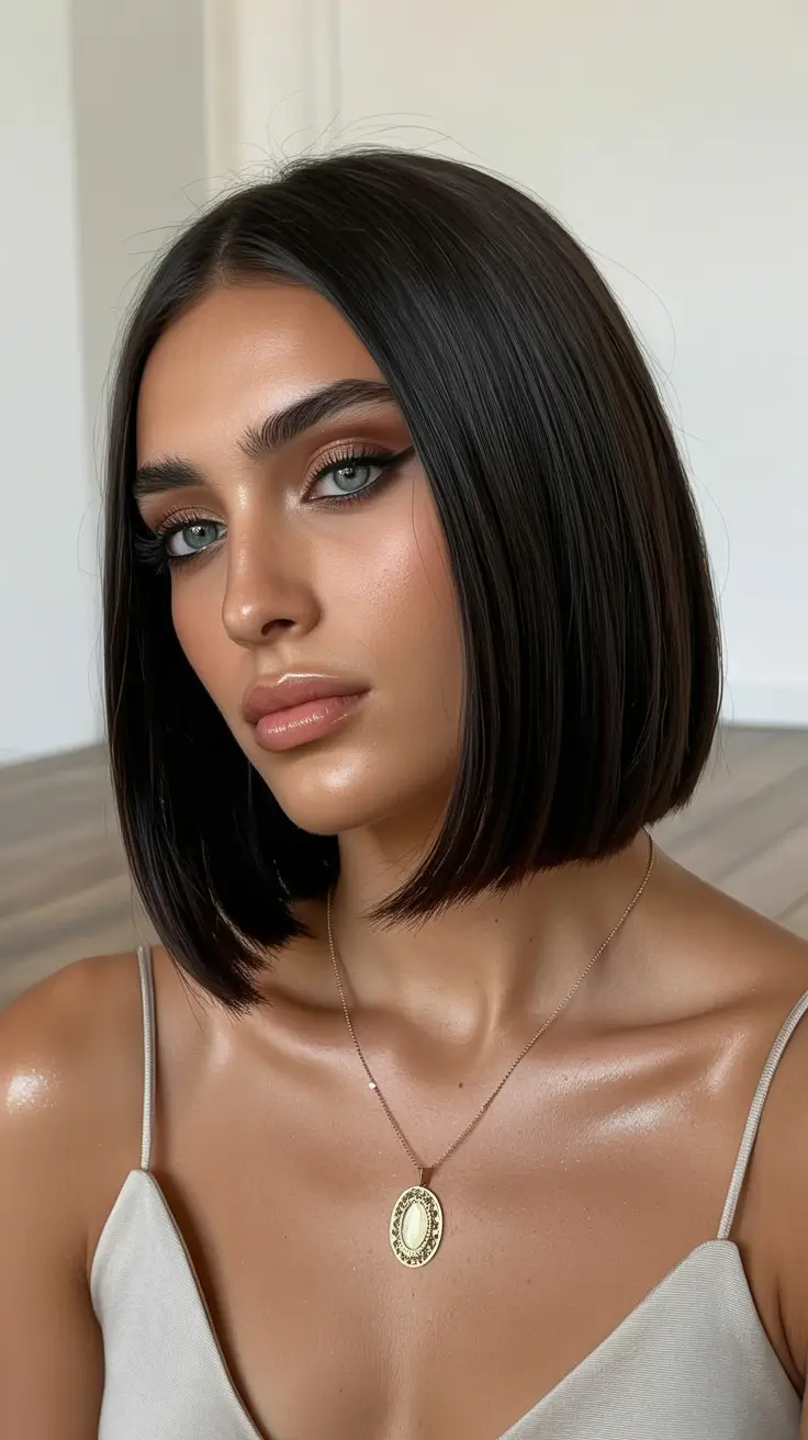 cute spring long bob haircut ideas 2026 Sleek Dark Long Bob With Subtle Angling
