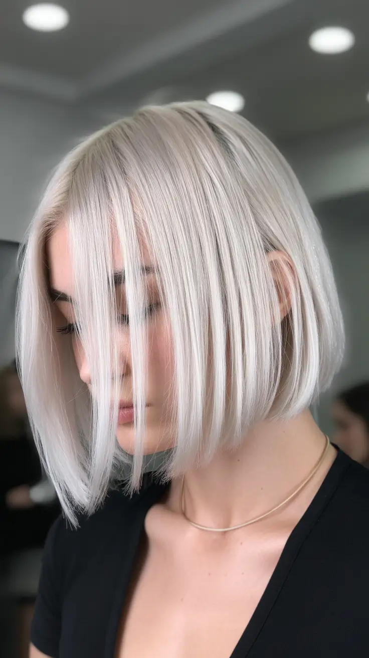 cute spring long bob haircut ideas 2026 Cool Platinum Long Bob With Soft Draping Front