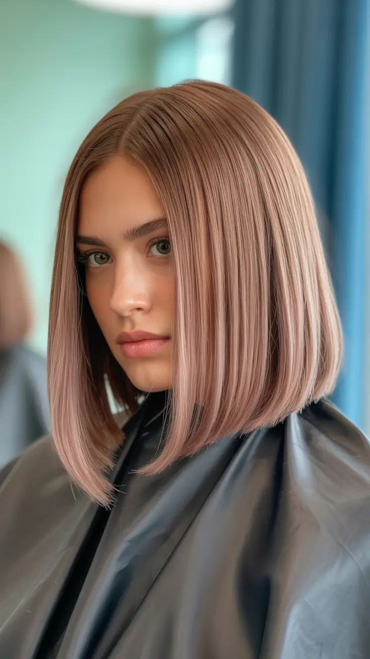 cute spring long bob haircut ideas 2026 Rose-Tinted Straight Long Bob With Clean Edges