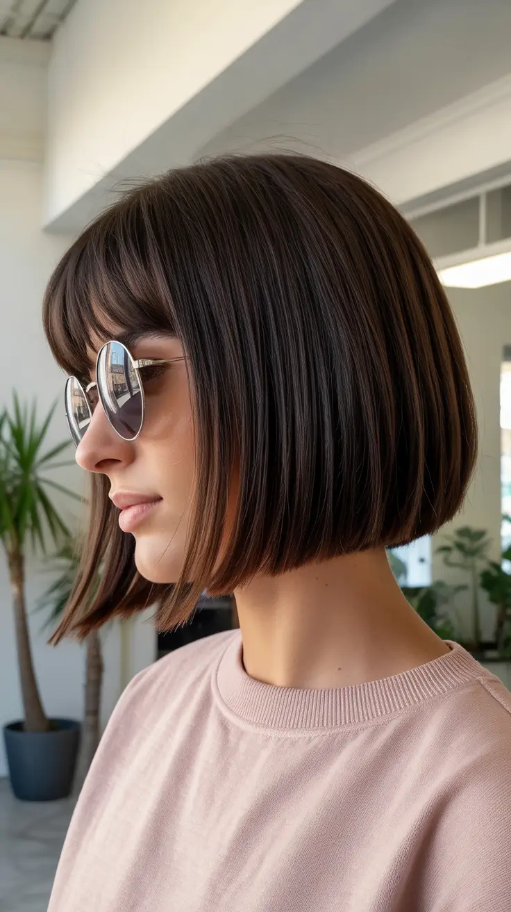 cute spring long bob haircut ideas 2026 Structured Brunette Long Bob With Curtain Bangs