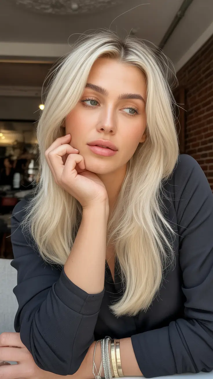 cute spring mom haircut ideas 2026 Sleek Long Blonde With Minimal Layers