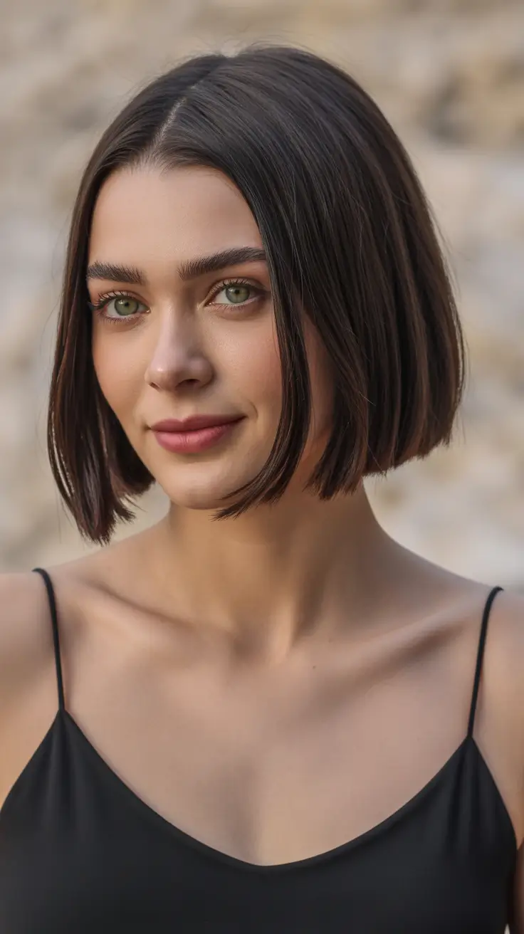 dark spring brunette hair color 2026 - Modern French Bob with Clean Silhouette