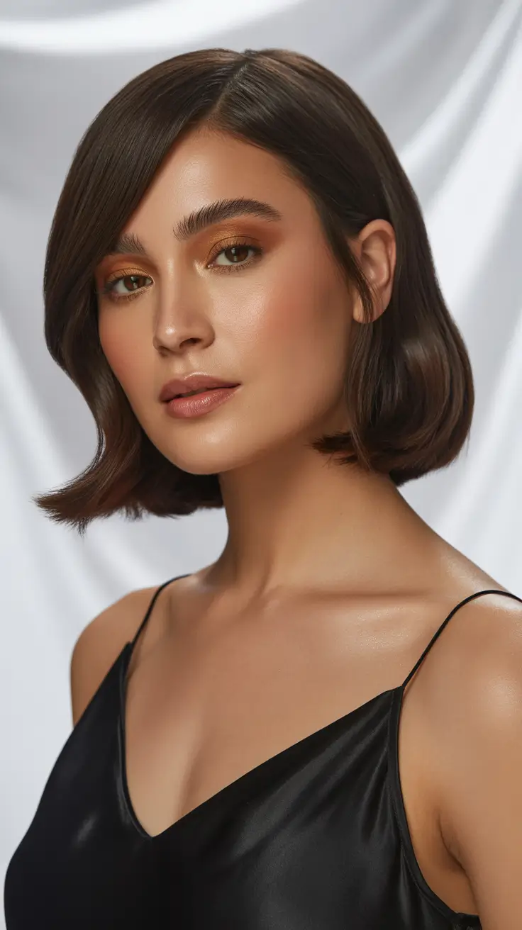 dark spring brunette hair color 2026 - The Chic Contoured Bob with Subtle Depth