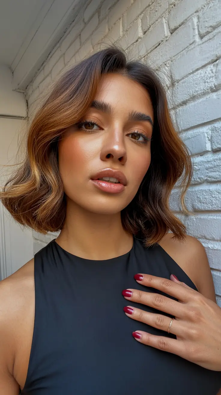 easy spring hair color for brown skin 2026 Soft Cinnamon Light Waves for a Fresh Spring Glow